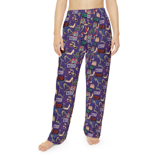 CTDSF Gemusterte Damen-Pyjamahose – Gemütliche lila Schlafbekleidung mit Allover-Print