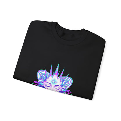 Glitch Fractal Psychedelic Face Crewneck Sweatshirt | chromatic aberration