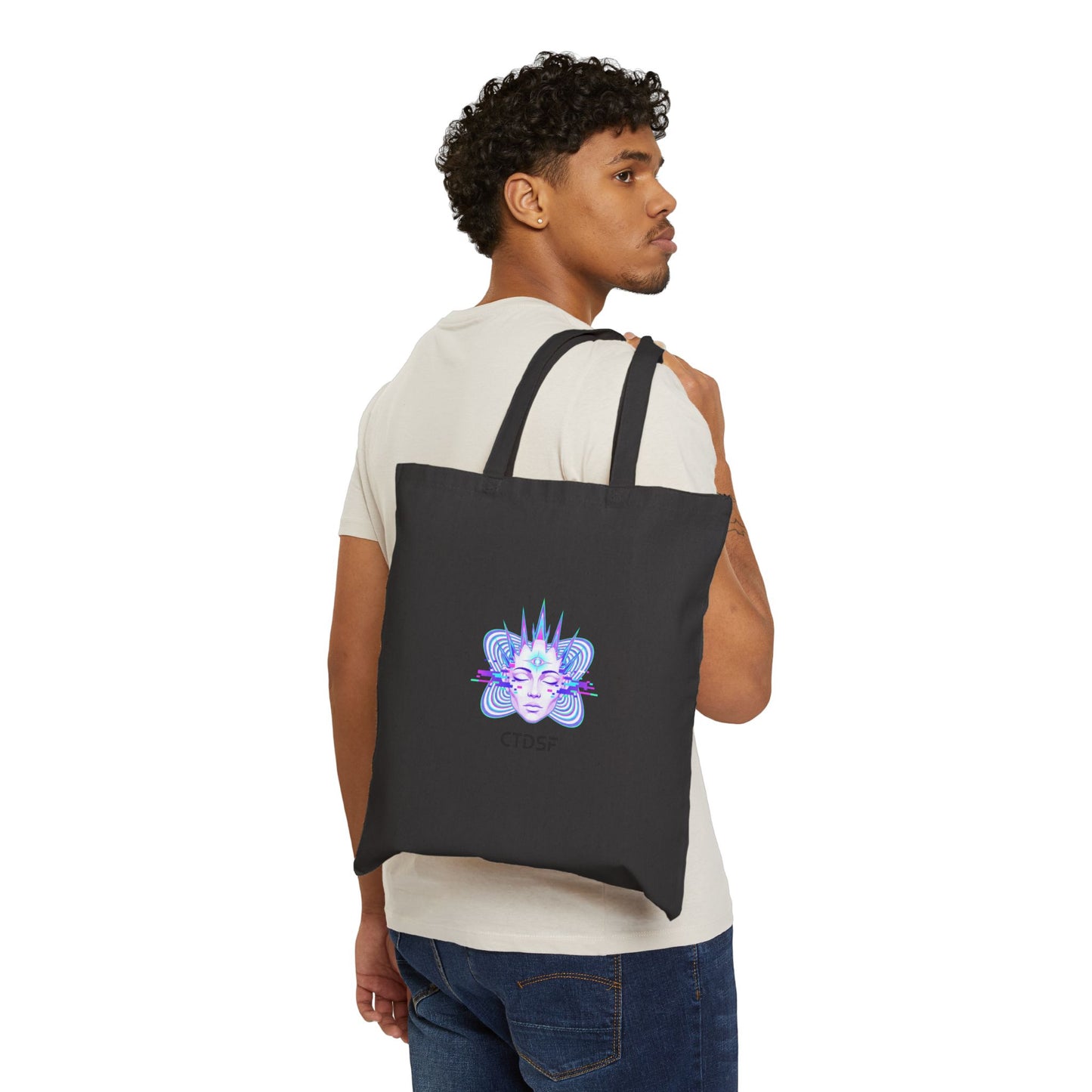 Fractal Glitch Face Tote | chromatic aberration, psychedelic print