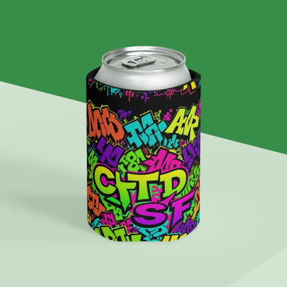 Graffiti Neon Can Cooler - Colorful Urban Street Art Drink Sleeve