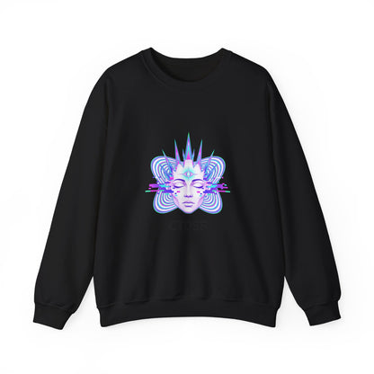 Glitch Fractal Psychedelic Face Crewneck Sweatshirt | chromatic aberration