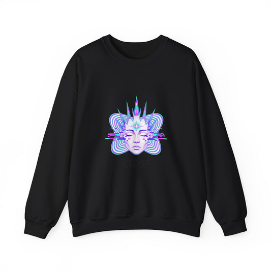 Glitch Fractal Psychedelic Face Crewneck Sweatshirt | chromatic aberration