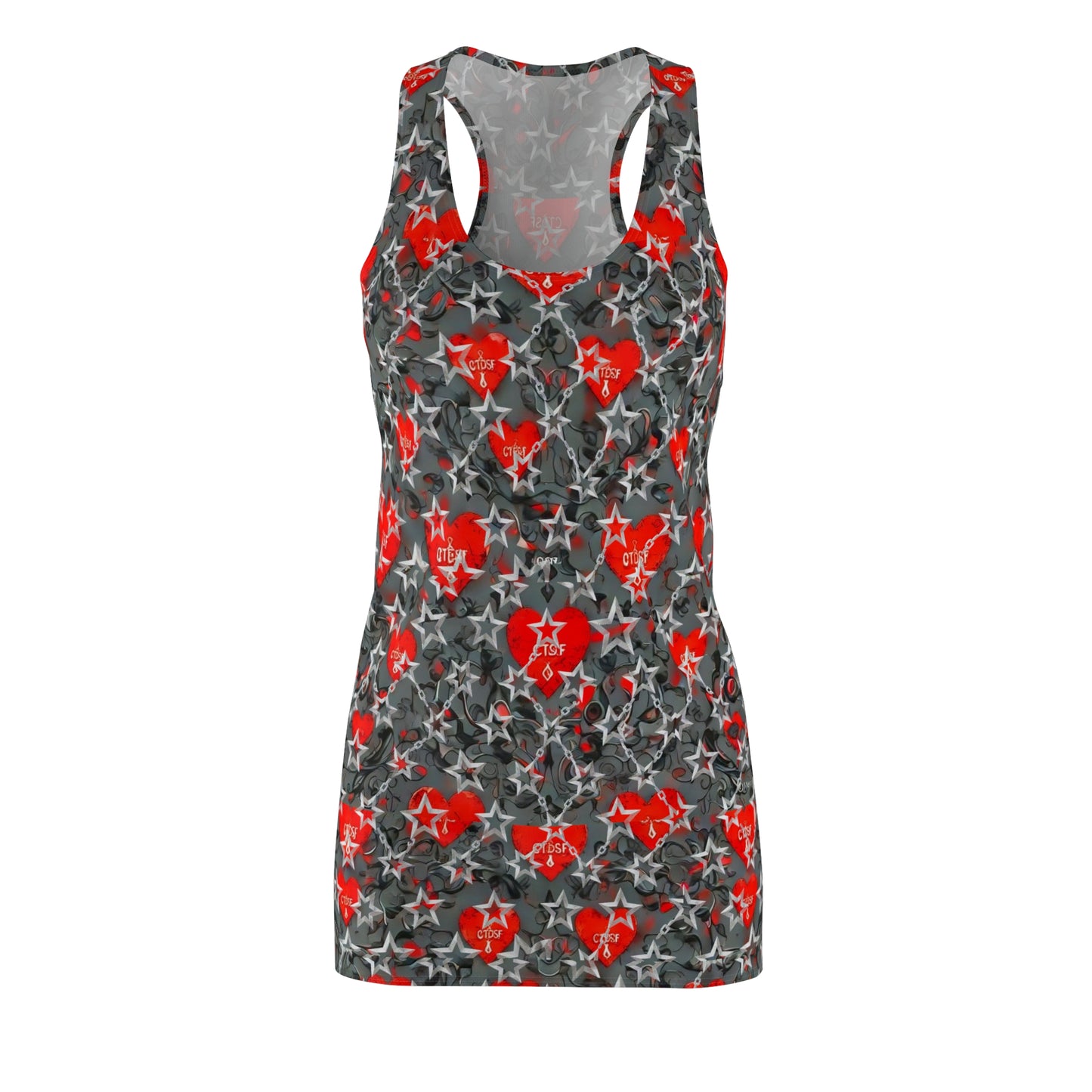 Racerback Dress — Red Heart & Star All-Over Print