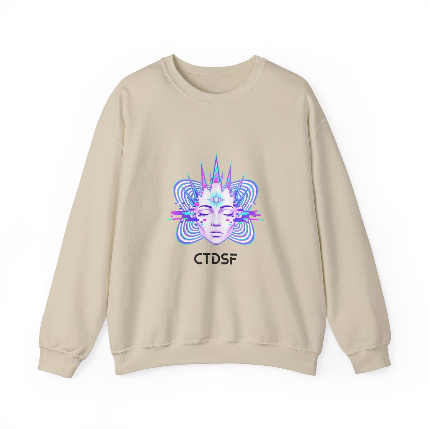 Glitch Fractal Psychedelic Face Crewneck Sweatshirt | chromatic aberration
