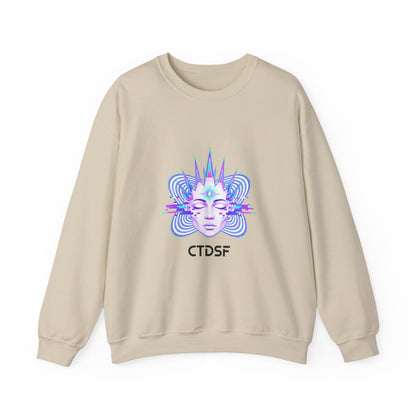 Glitch Fractal Psychedelic Face Crewneck Sweatshirt | chromatic aberration