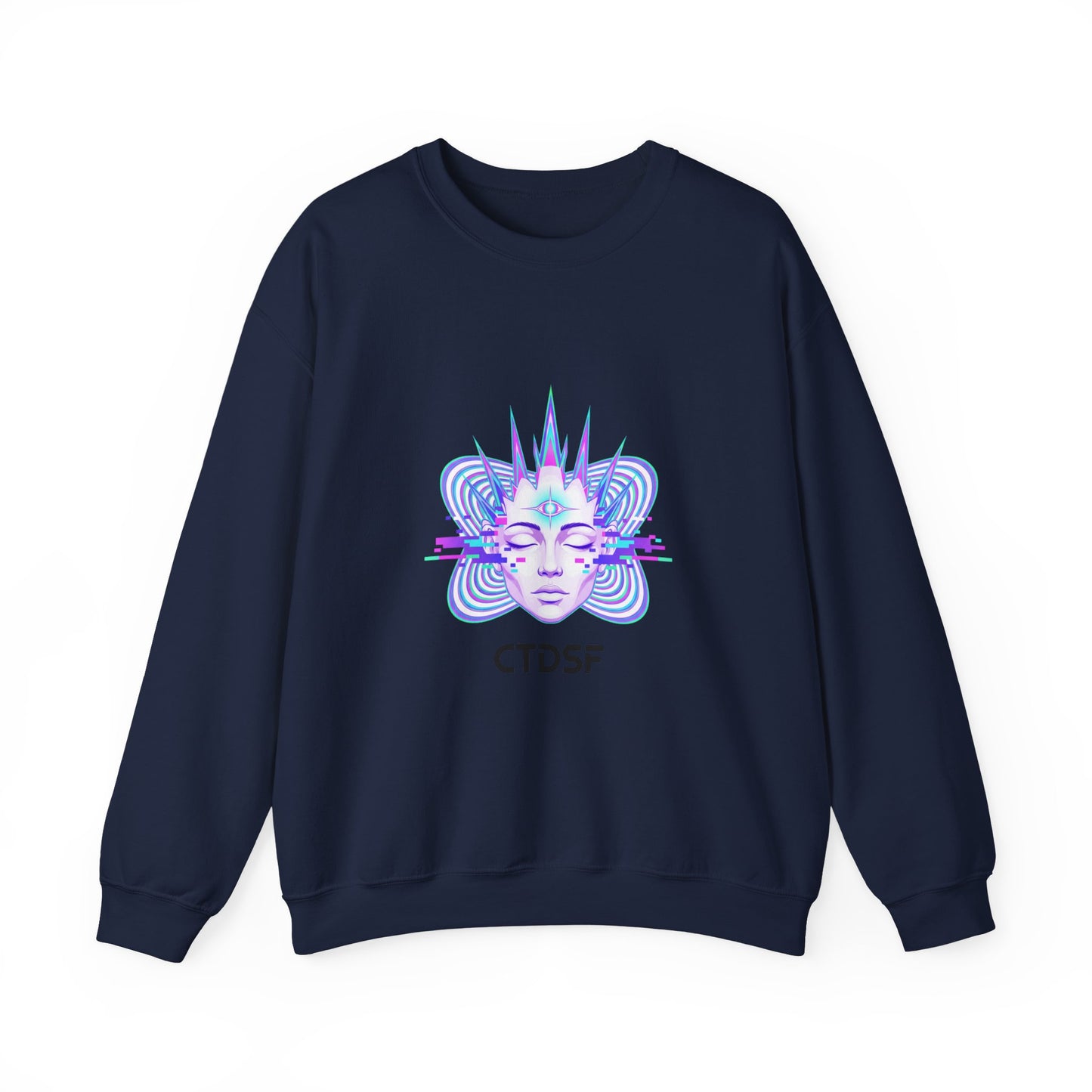 Glitch Fractal Psychedelic Face Crewneck Sweatshirt | chromatic aberration