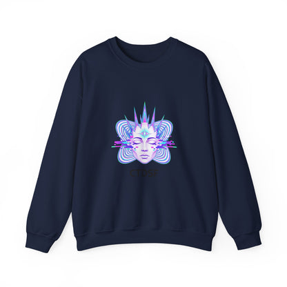 Glitch Fractal Psychedelic Face Crewneck Sweatshirt | chromatic aberration