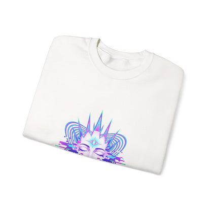 Glitch Fractal Psychedelic Face Crewneck Sweatshirt | chromatic aberration
