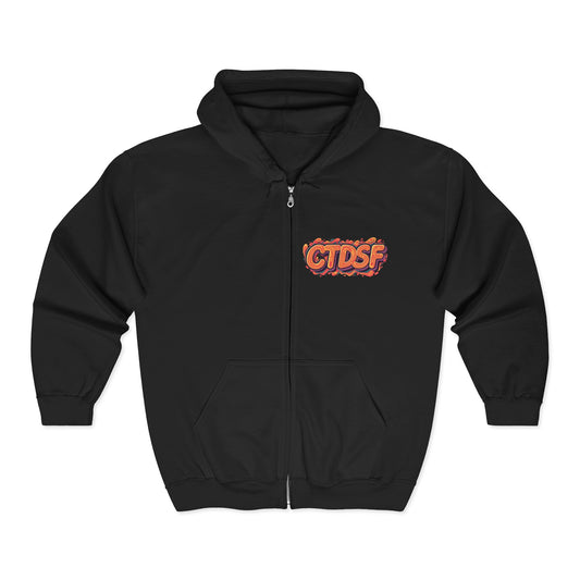 Retro Neon Cityscape Zip Hoodie — CTDSF Graphic Full‑Zip Sweatshirt