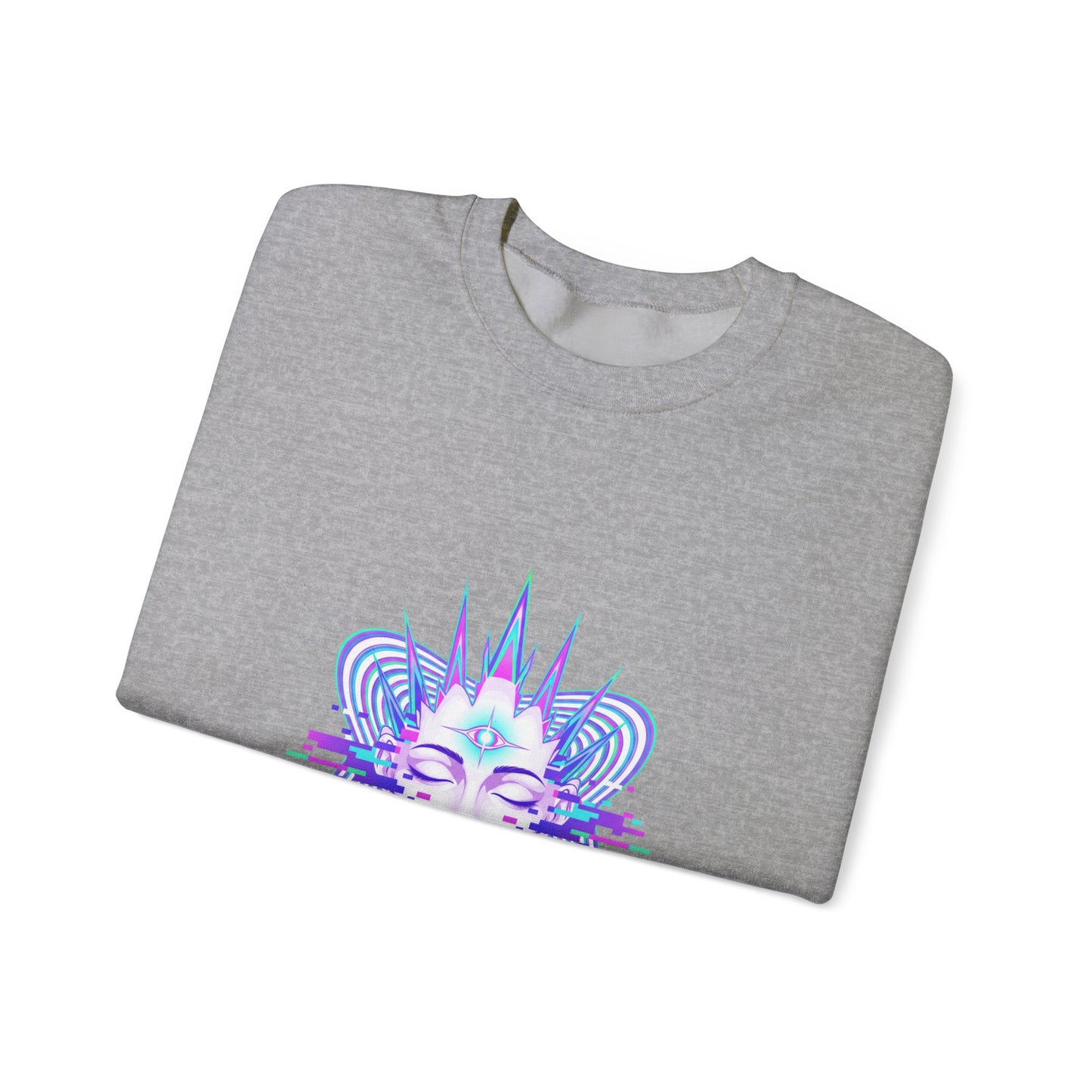 Glitch Fractal Psychedelic Face Crewneck Sweatshirt | chromatic aberration