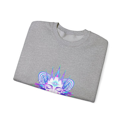 Glitch Fractal Psychedelic Face Crewneck Sweatshirt | chromatic aberration