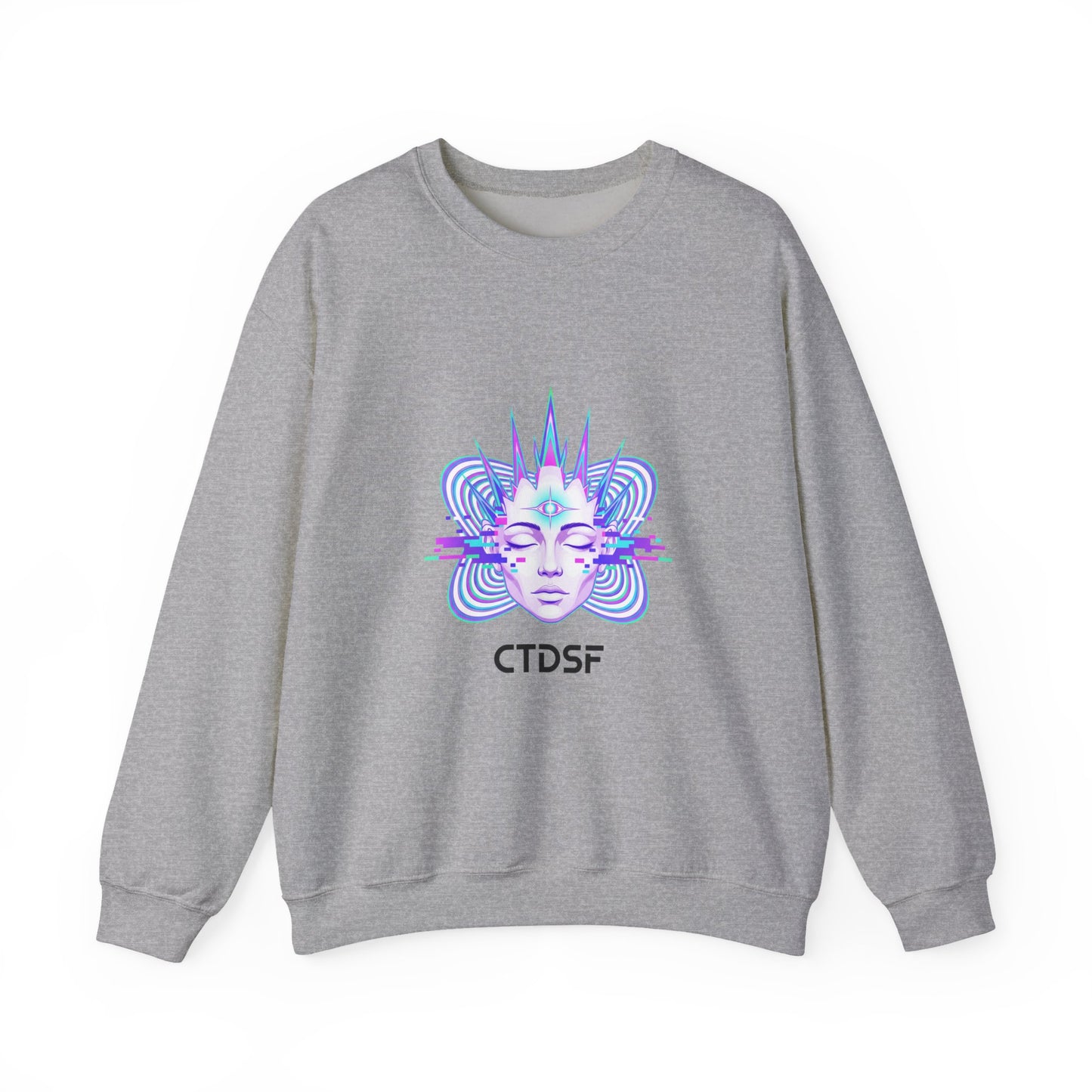 Glitch Fractal Psychedelic Face Crewneck Sweatshirt | chromatic aberration