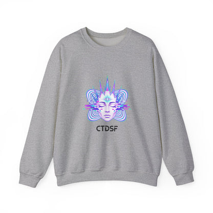 Glitch Fractal Psychedelic Face Crewneck Sweatshirt | chromatic aberration