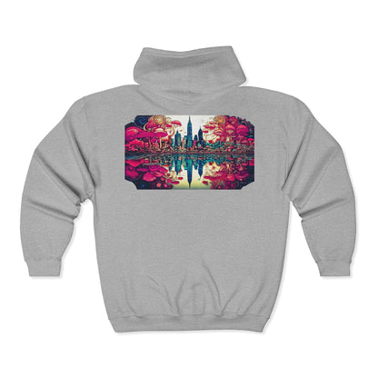 Retro Neon Cityscape Zip Hoodie — CTDSF Graphic Full‑Zip Sweatshirt