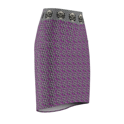 Purple Gothic Skull Waistband Pencil Skirt — Patterned AOP Midi