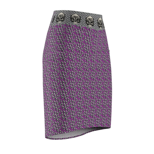 Lila Gothic Totenkopf Bleistiftrock mit Bund – Gemustert AOP Midi