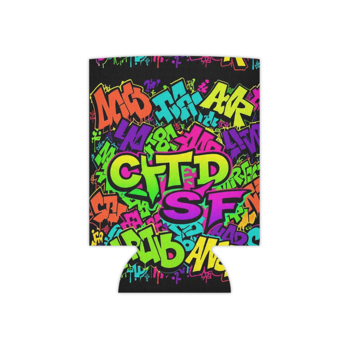 Graffiti Neon Can Cooler - Colorful Urban Street Art Drink Sleeve