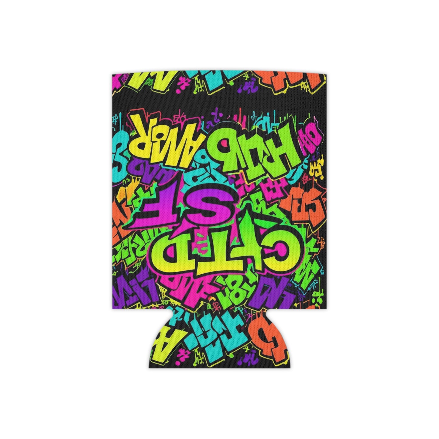 Graffiti Neon Can Cooler - Colorful Urban Street Art Drink Sleeve