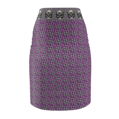 Purple Gothic Skull Waistband Pencil Skirt — Patterned AOP Midi