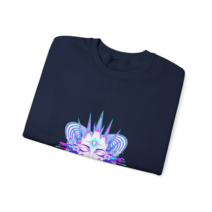 Glitch Fractal Psychedelic Face Crewneck Sweatshirt | chromatic aberration
