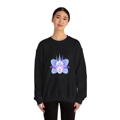 Glitch Fractal Psychedelic Face Crewneck Sweatshirt | chromatic aberration