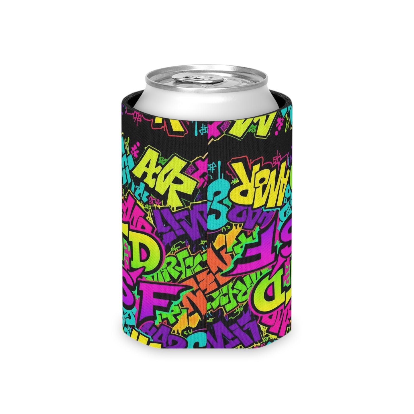 Graffiti Neon Can Cooler - Colorful Urban Street Art Drink Sleeve