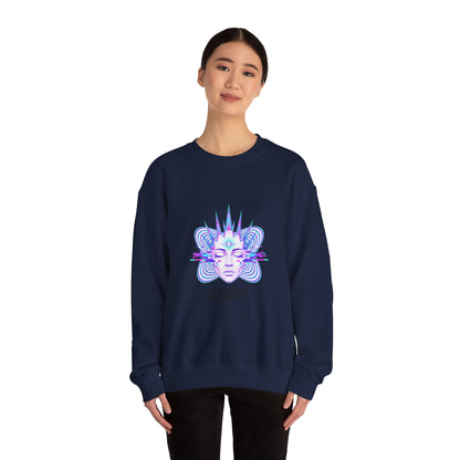 Glitch Fractal Psychedelic Face Crewneck Sweatshirt | chromatic aberration