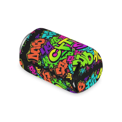 Graffiti Neon Can Cooler - Colorful Urban Street Art Drink Sleeve