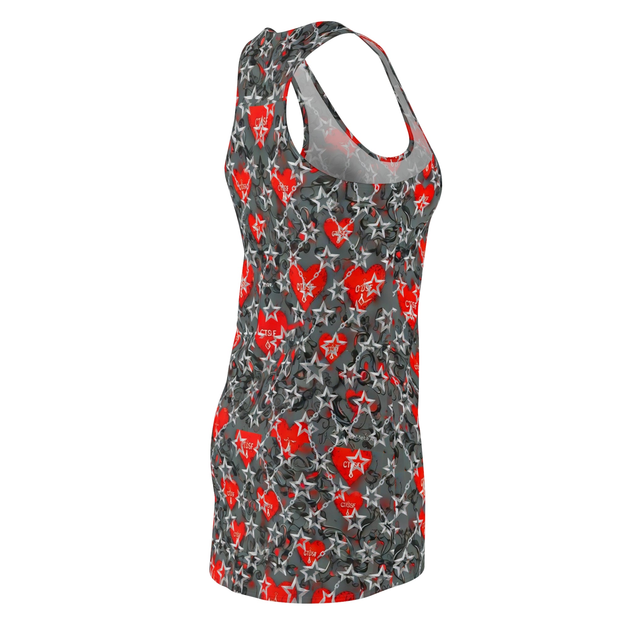 Racerback Dress — Red Heart & Star All-Over Print