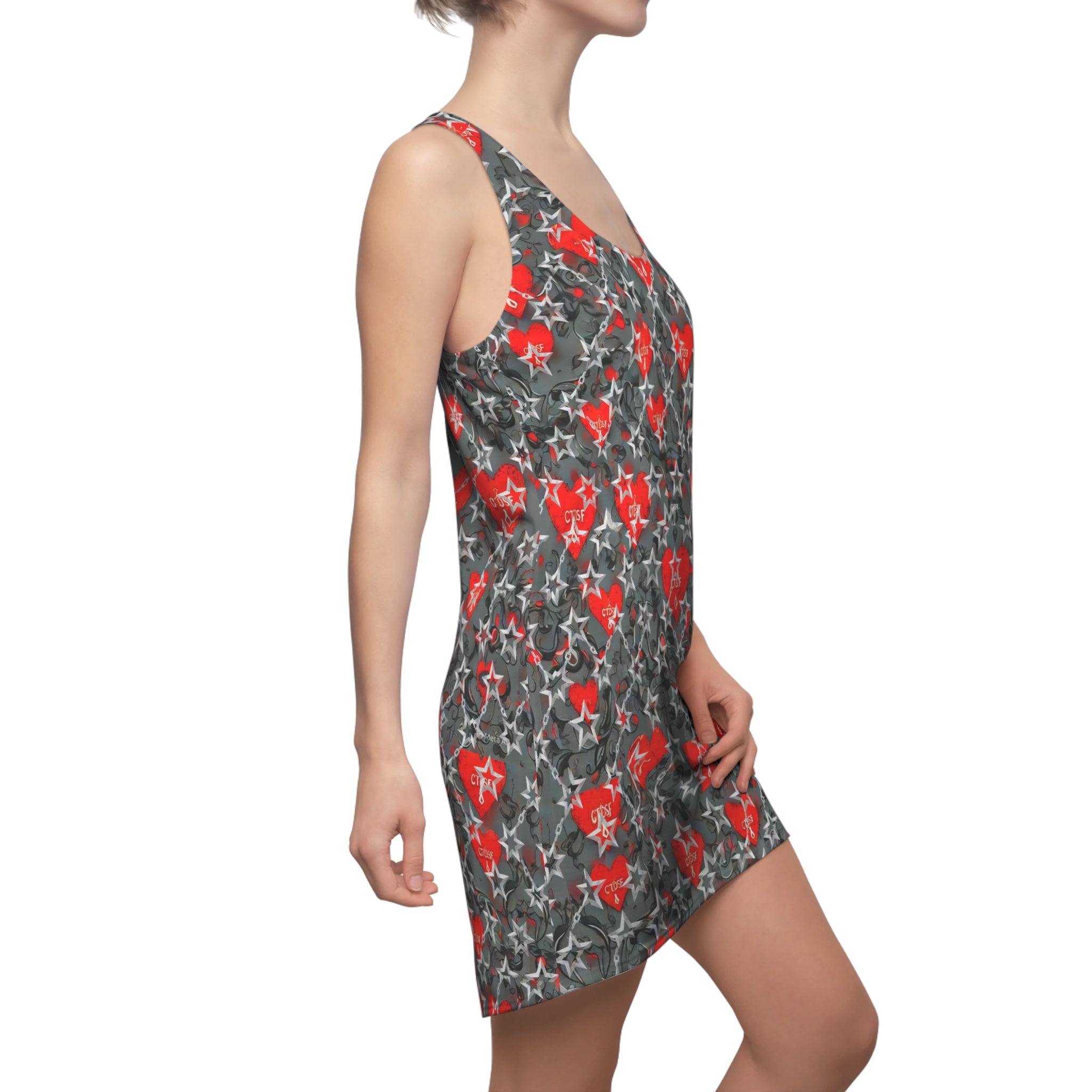 Racerback Dress — Red Heart & Star All-Over Print