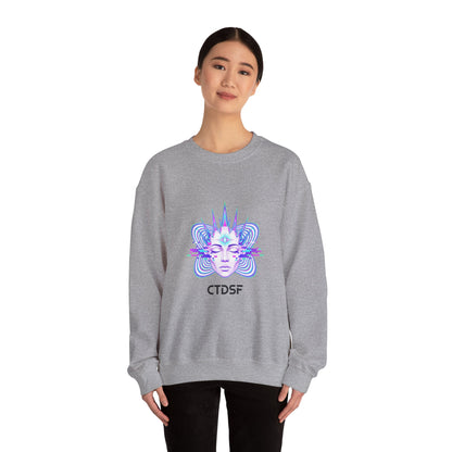 Glitch Fractal Psychedelic Face Crewneck Sweatshirt | chromatic aberration