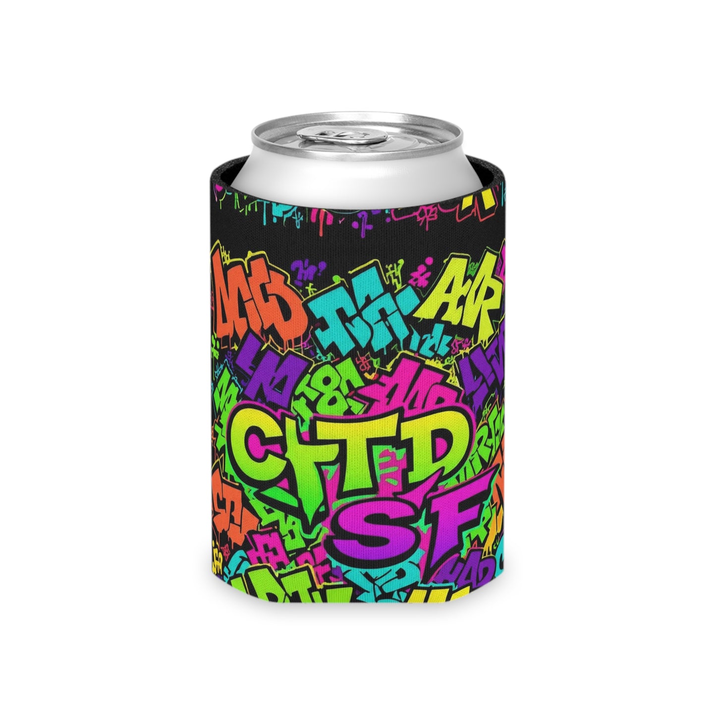 Graffiti Neon Can Cooler - Colorful Urban Street Art Drink Sleeve
