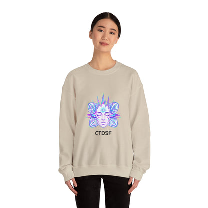 Glitch Fractal Psychedelic Face Crewneck Sweatshirt | chromatic aberration