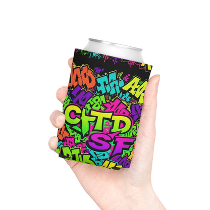 Graffiti Neon Can Cooler - Colorful Urban Street Art Drink Sleeve