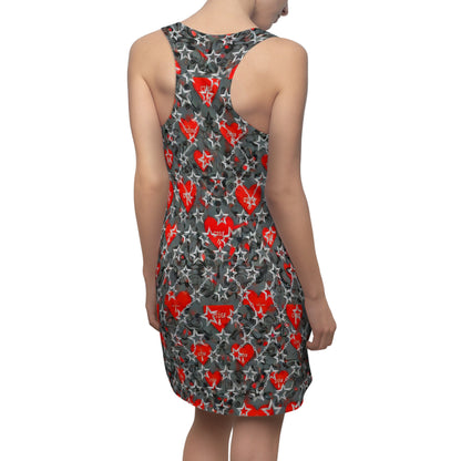 Racerback Dress — Red Heart & Star All-Over Print