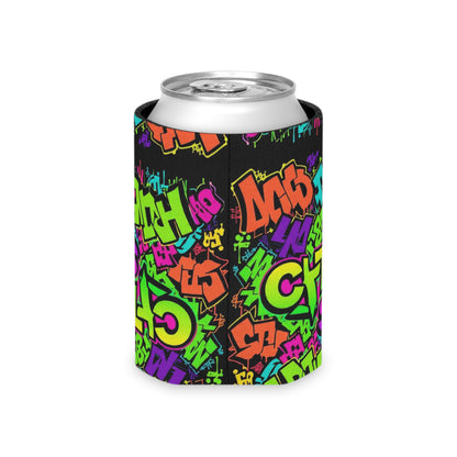 Graffiti Neon Can Cooler - Colorful Urban Street Art Drink Sleeve