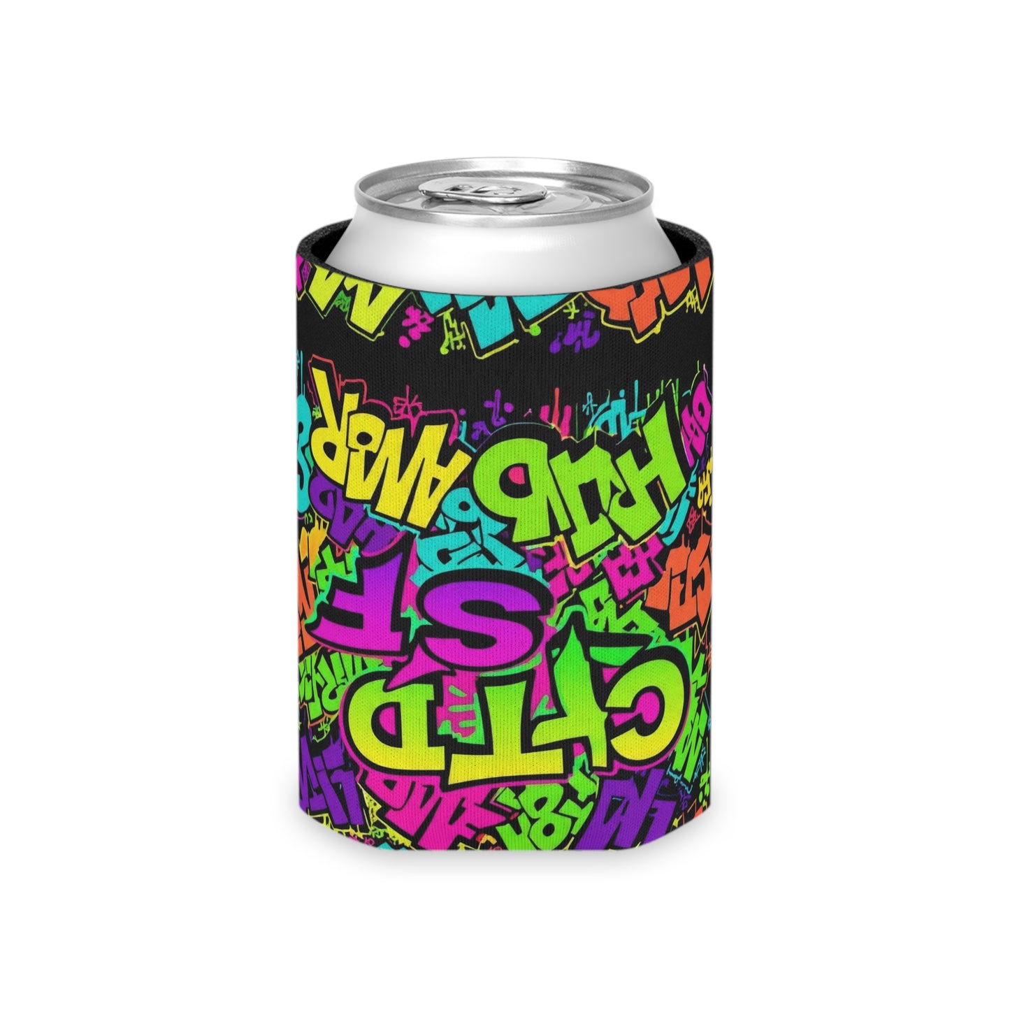 Graffiti Neon Can Cooler - Colorful Urban Street Art Drink Sleeve