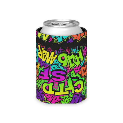 Graffiti Neon Can Cooler - Colorful Urban Street Art Drink Sleeve