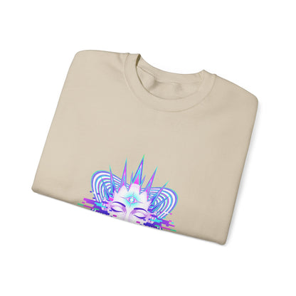 Glitch Fractal Psychedelic Face Crewneck Sweatshirt | chromatic aberration