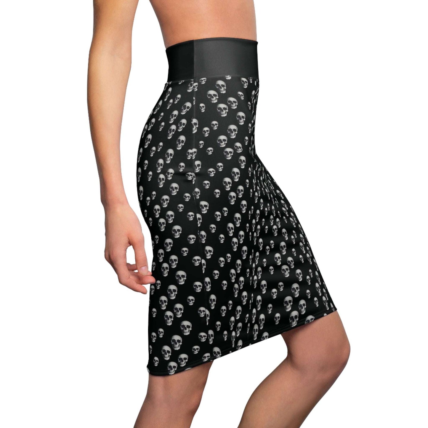 Gothic Skull Pencil Skirt | Edgy Fashion Statement | Women's AOP Skirt, Halloween Outfit, Alternative Style, Everyday Wear, Festival Look - CTDSF