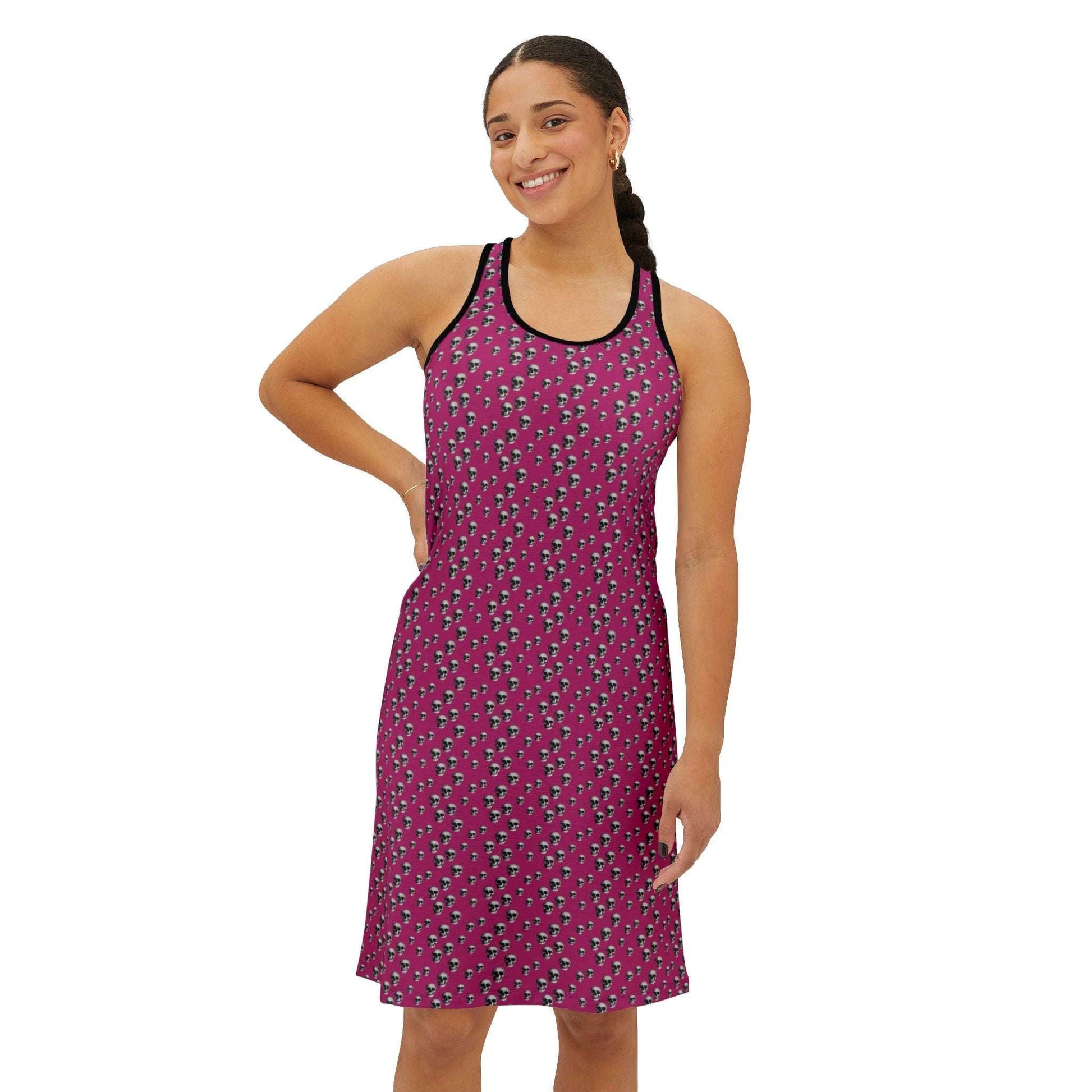 Skull Pattern Pink Racerback Dress - CTDSF
