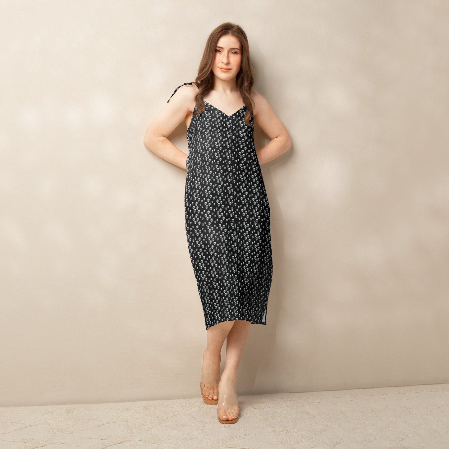 Skull Print Tie - strap midi dress - CTDSF