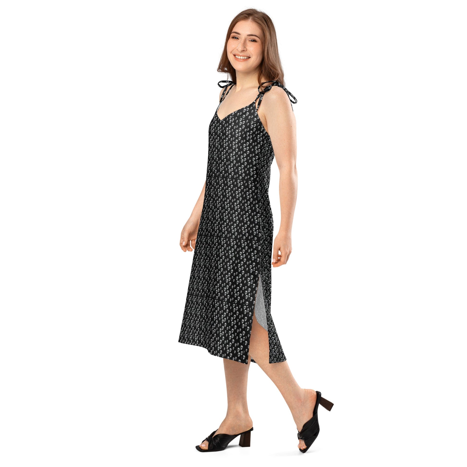 Skull Print Tie - strap midi dress - CTDSF