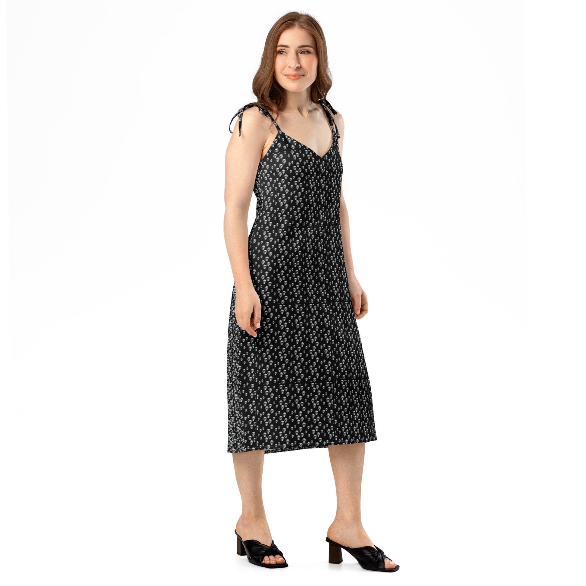 Skull Print Tie - strap midi dress - CTDSF